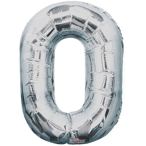Giant Silver Number 0 Foil Balloon 34"