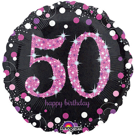 3 Pink Celeberation Holographic 50 Birthday Balloons 18"
