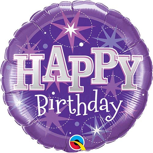3 Purple Happy Birthday Foil Balloons 18"