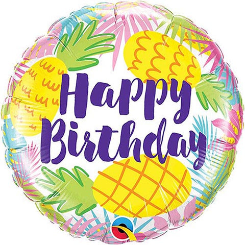 3 Pineapple Happy Birthday Foil Balloons 18"