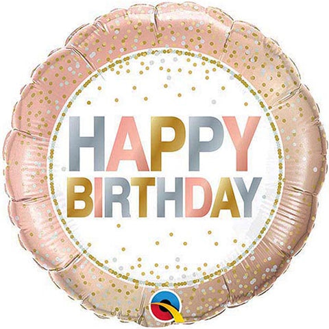 3 Rose Gold Metallic Dots Happy Birthday Foil Balloons 18"
