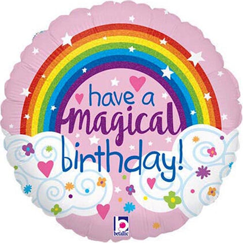 3 Rainbow Magical Birthday Foil Balloons 18"