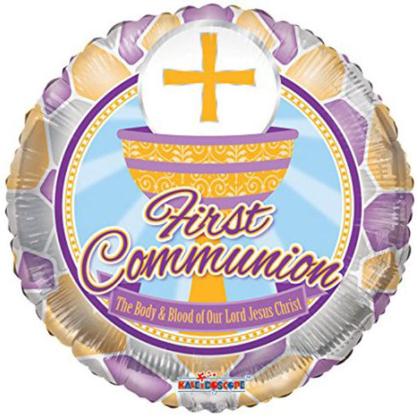 3 First Communion Theme Gold Cross and Cup Foil Balloon 18"