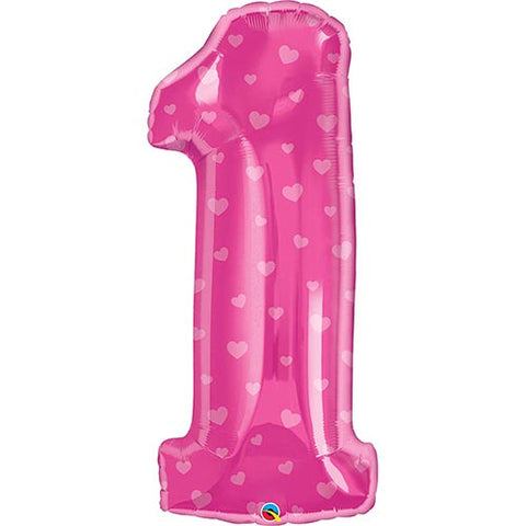 Giant Pink Heart Number 1 Foil Balloon 34"