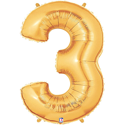 Megaloon Gold Number 3 Foil Balloon 40"