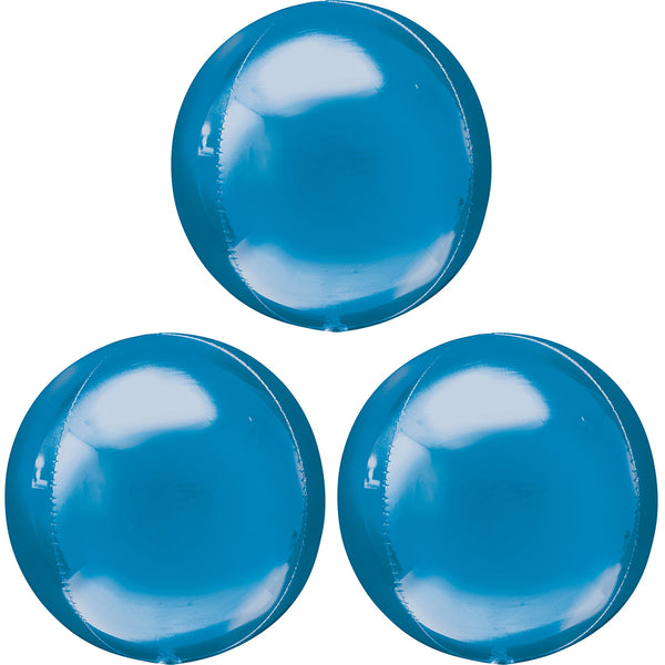 3 Blue Orbz Foil Balloons 16" Pack