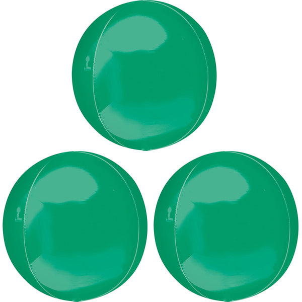 3 Green Orbz Foil Balloons 16" Pack