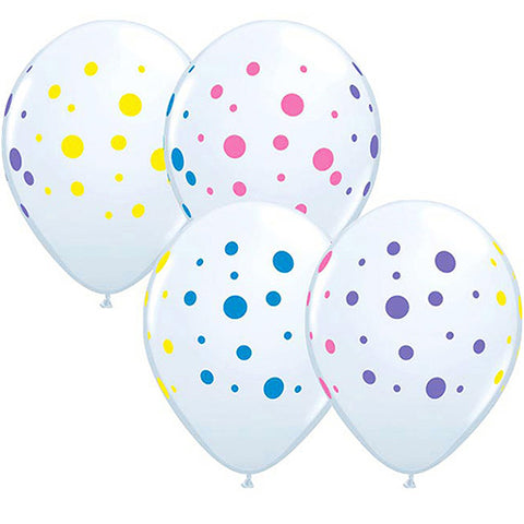 50 Colorful Dots on White Latex Balloons 11"
