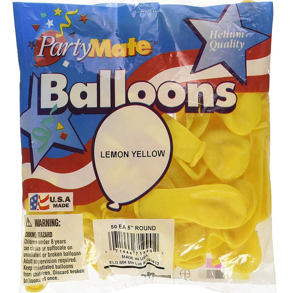 5" Partymate Latex Balloons Lemon Yellow 50ct