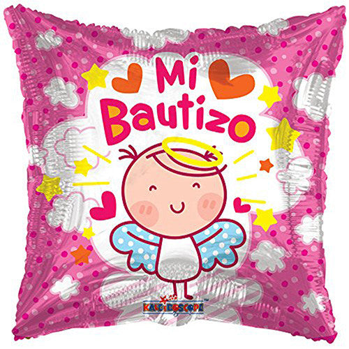 18" Baptism Angel " Mi Bautizo " Spanish Theme Pink Foil / Mylar Balloon ( 3 Balloons )