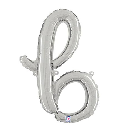 Silver Script Letter B Foil Balloon 24"