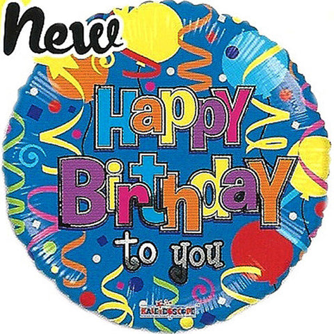 18" Happy Birthday Festive Theme Blue Foil / Mylar Balloons ( 6 Balloons )
