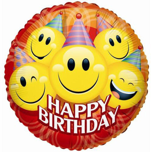 18" Party Smiles Happy Birthday Theme Foil / Mylar Balloons ( 6 Balloons )