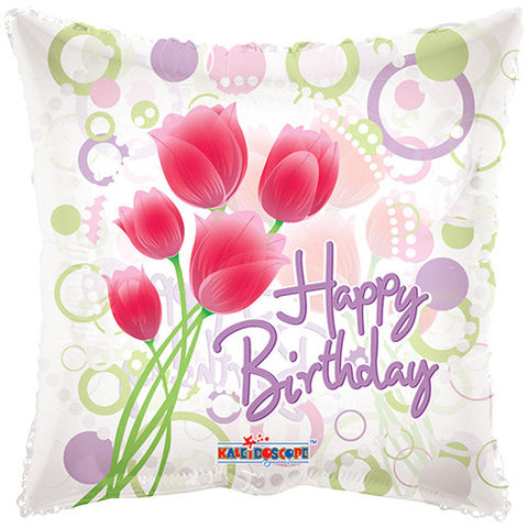 18" Happy Birthday Tulips Clear View Theme Foil / Mylar Balloons ( 6 Balloons )