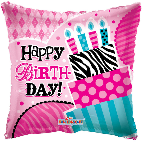 18" Happy Birthday Patterned Cake Theme Foil / Mylar Balloons ( 6 Balloons )