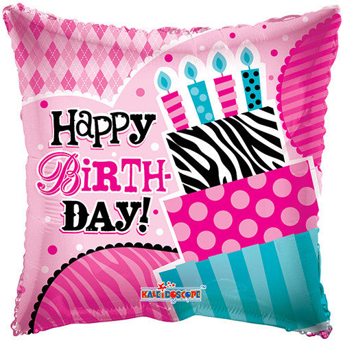 18" Happy Birthday Patterned Cake Theme Foil / Mylar Balloons ( 6 Balloons )