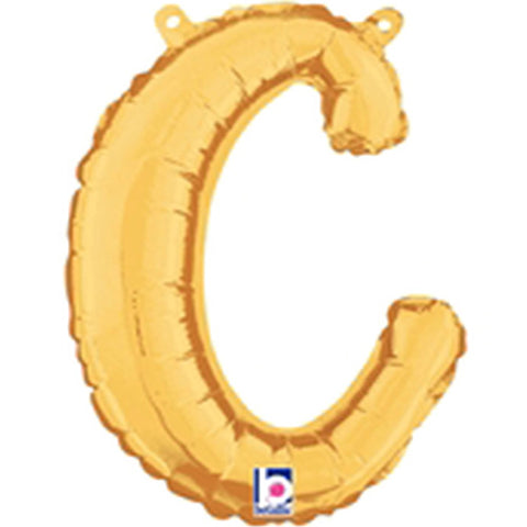 Gold Script Letter C Foil Balloon 14"