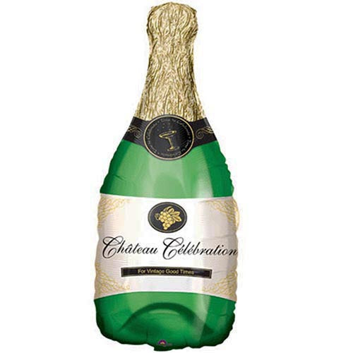 Champagne Bottle Shape Green Foil Balloon 36"