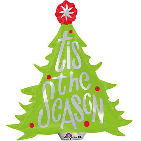 Christmas Tree Shape Tis Season Foil Balloon 34"