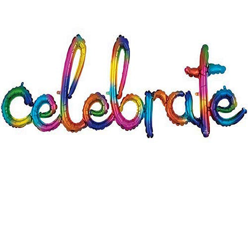 Rainbow Mini Shape Air Filled Script Phrase " Celebrate " Foil Balloon 59 Inch