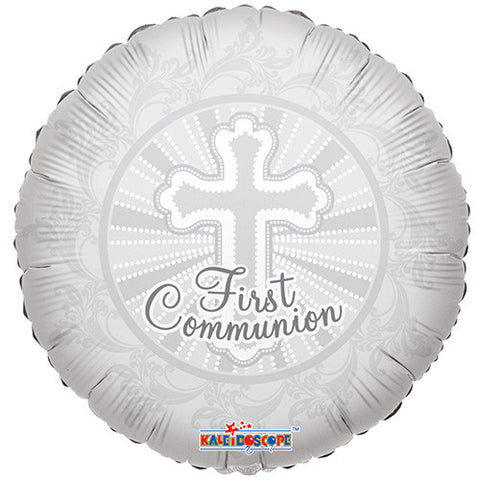 3 First Communion Theme White Silver Foil / Mylar Balloon 18"
