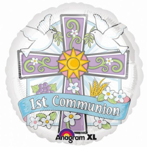 2 First Communion Glass and Wine Theme White Foil Balloon 18"