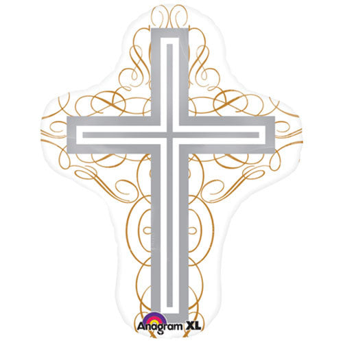 Jumbo White Cross Baptism/Communion Theme Foil Balloons 28 "