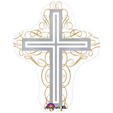 Jumbo White Cross Baptism/Communion Theme Foil Balloons 28 "