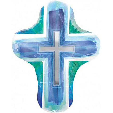 Jumbo Blue Cross Baptism/Communion Theme Foil Balloon 28 "