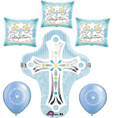 Baptism Blue Cross Foil / Mylar and Latex Balloons Valued Pack ( 6 Balloons )