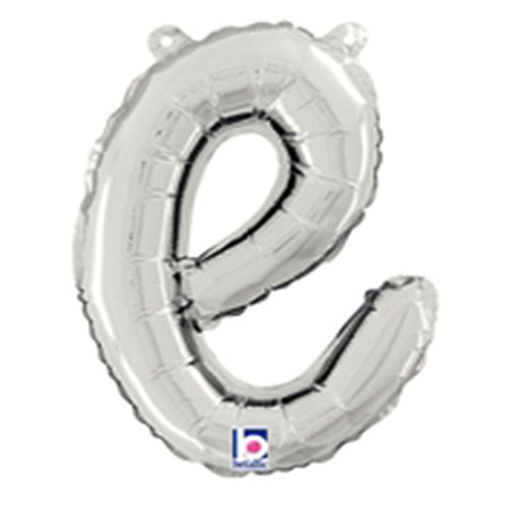 Silver Script Letter E Foil Balloon 14"