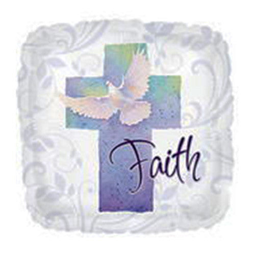 18" Cross and Dove " Faith " Theme Foil / Mylar Balloon For Baptism Or Communion Event (3 Balloons )