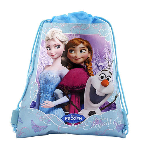 Frozen Elsa Anna and Olaf Character Authentic Licensed Light Blue Drawstring Bag