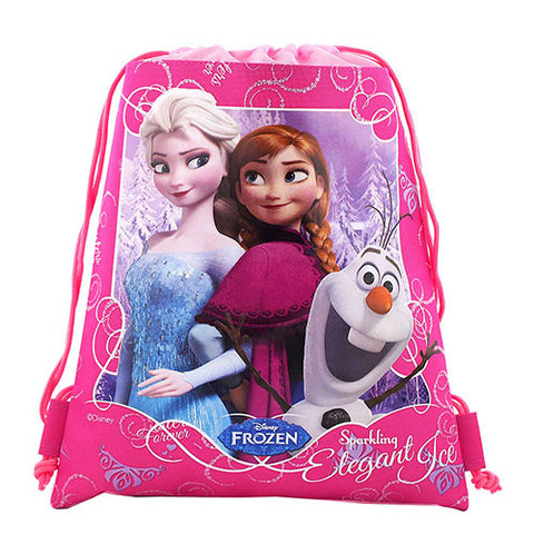 Frozen Elsa Anna and Olaf Character Authentic Licensed Pink Drawstring Bag