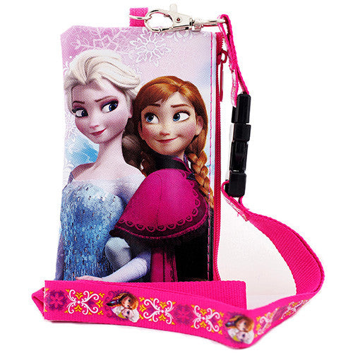 Frozen Anna and Elsa Pink Lanyard with Detachable Coin Purse