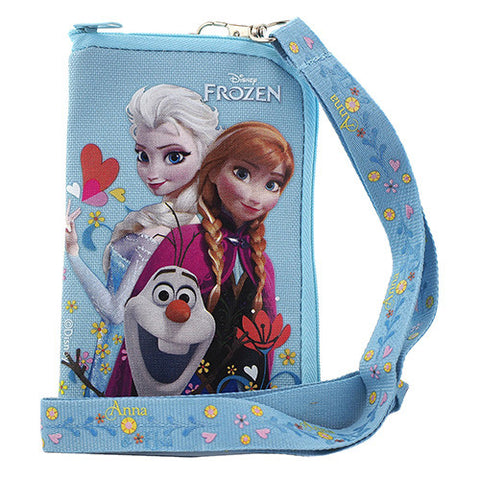 Frozen Elsa Anna and Olaf Character Blue Lanyard with Detachable Cellphone Case Or Coin Purse