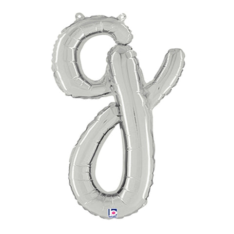 Silver Script Letter G Foil Balloon 24"