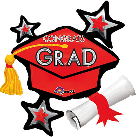 Congrats Grad Red Cluster Super Shape Foil / Mylar Balloon 31"