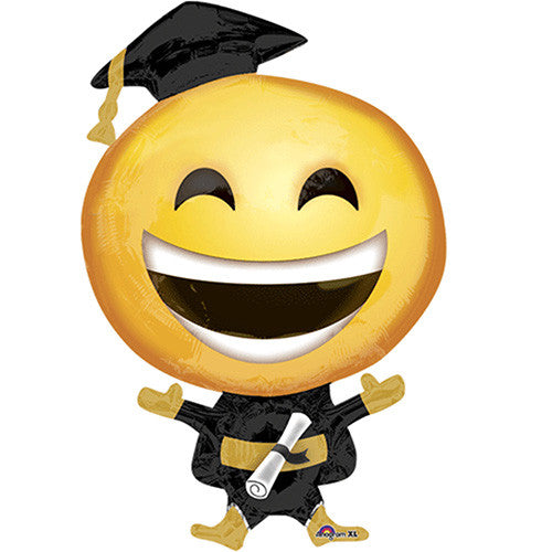 Happy Grad Emoticon Super Shape Foil / Mylar Balloon 35"