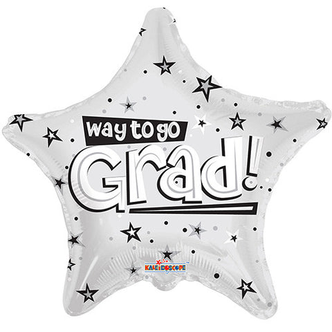 6 Graduation Foil / Mylar Balloons Way To Go Grad Stars White 18"