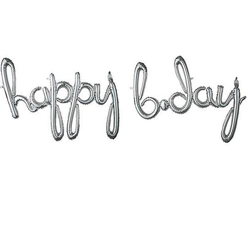 Silver Mini Shape Air Filled Script Phrase " Happy Bday " Foil Balloon 39 Inch