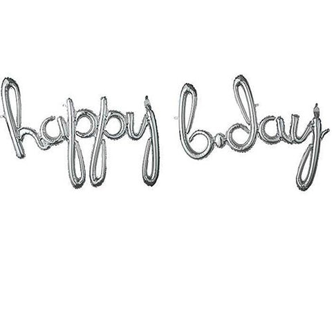 Silver Mini Shape Air Filled Script Phrase " Happy Bday " Foil Balloon 39 Inch