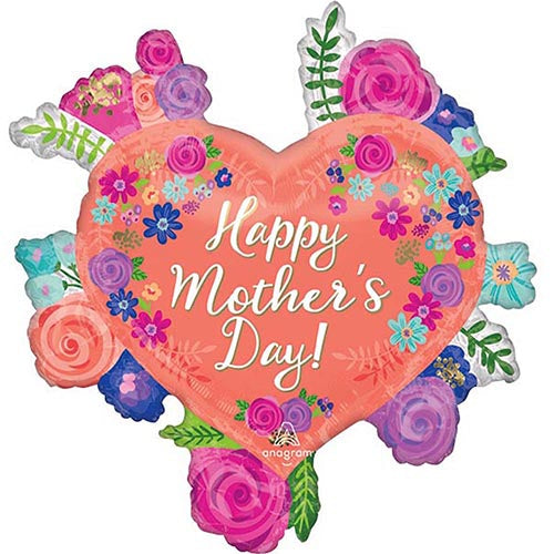 Happy Mother's Day Floral Heart Balloon 27"
