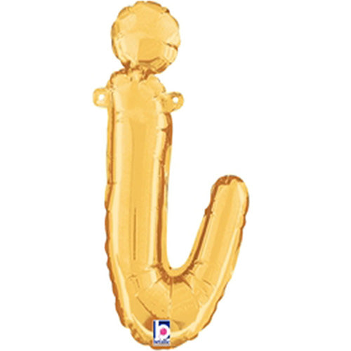 Gold Script Letter I Foil Balloon 14"