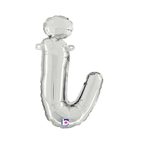 Silver Script Letter I Foil Balloon 14"