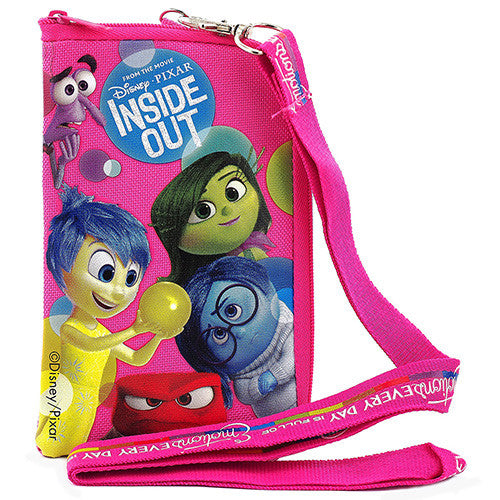 Inside Out Character Pink Lanyard with Detachable Cellphone Case Or Coin Purse