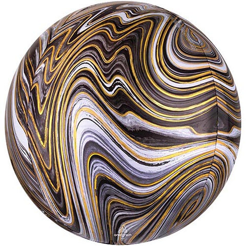 3 Black Marblez Orbz Balloons 16" Pack