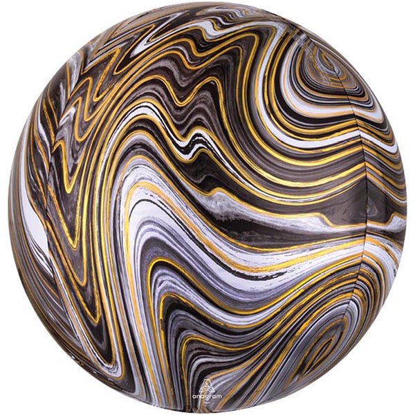 3 Black Marblez Orbz Balloons 16" Pack