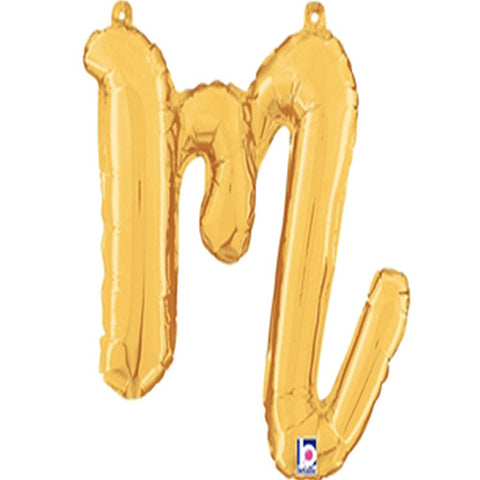 Gold Script Letter M Foil Balloon 14"