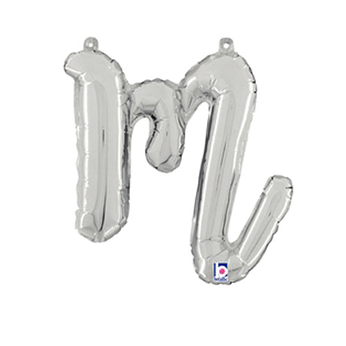 Silver Script Letter M Foil Balloon 14"